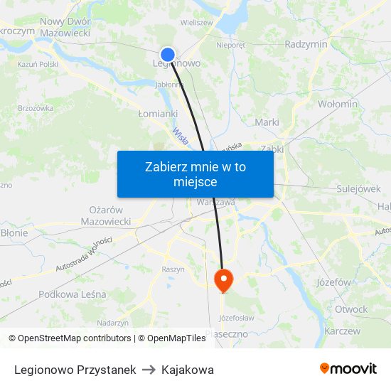 Legionowo Przystanek to Kajakowa map