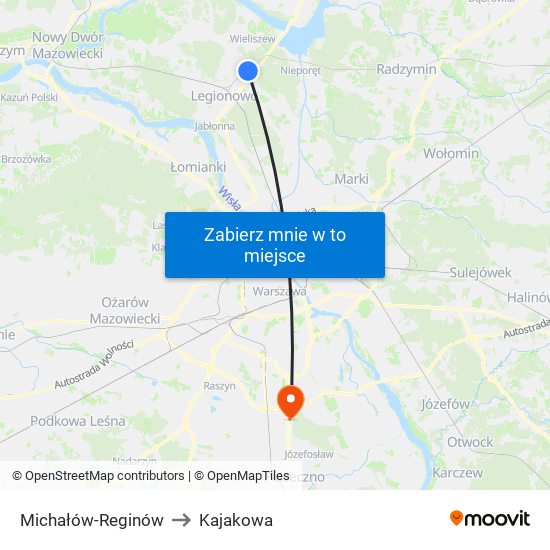 Michałów-Reginów to Kajakowa map