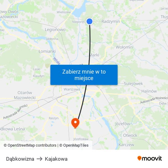 Dąbkowizna to Kajakowa map