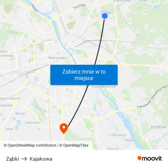 Ząbki to Kajakowa map