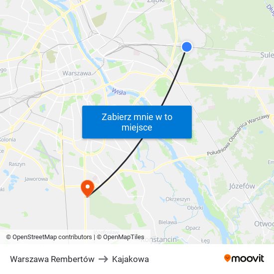 Warszawa Rembertów to Kajakowa map