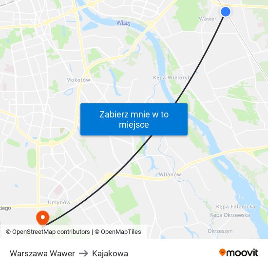 Warszawa Wawer to Kajakowa map