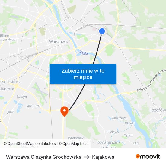 Warszawa Olszynka Grochowska to Kajakowa map