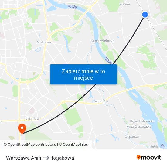 Warszawa Anin to Kajakowa map