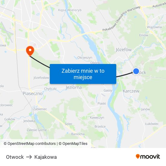 Otwock to Kajakowa map