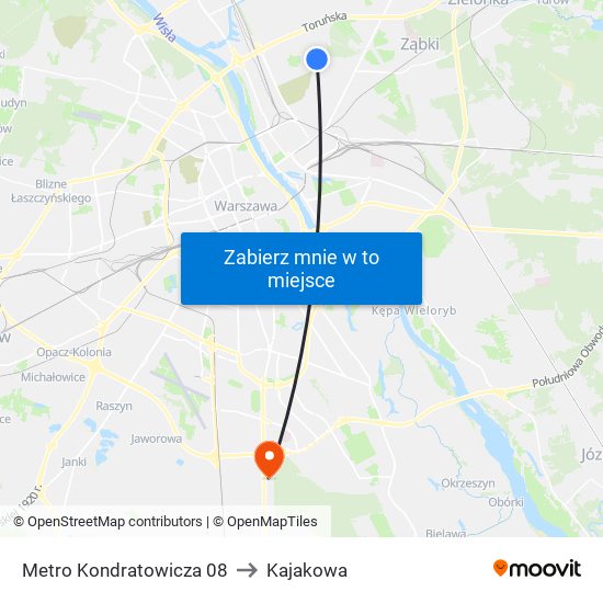 Metro Kondratowicza to Kajakowa map