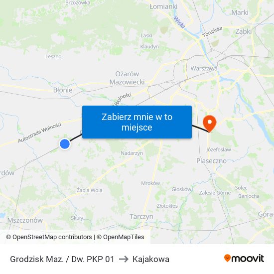 Grodzisk Maz. / Dw. PKP 01 to Kajakowa map