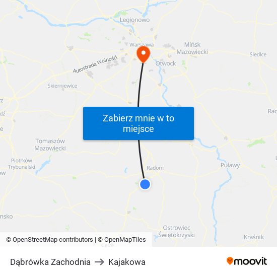 Dąbrówka Zachodnia to Kajakowa map