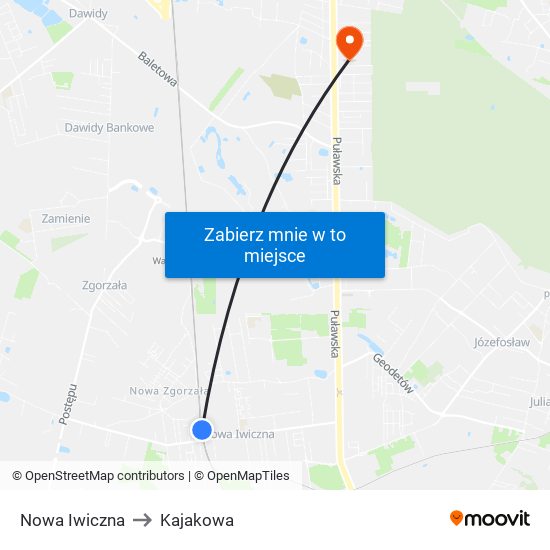 Nowa Iwiczna to Kajakowa map