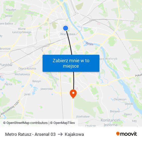 Metro Ratusz - Arsenał 03 to Kajakowa map