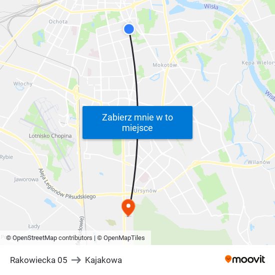 Rakowiecka 05 to Kajakowa map