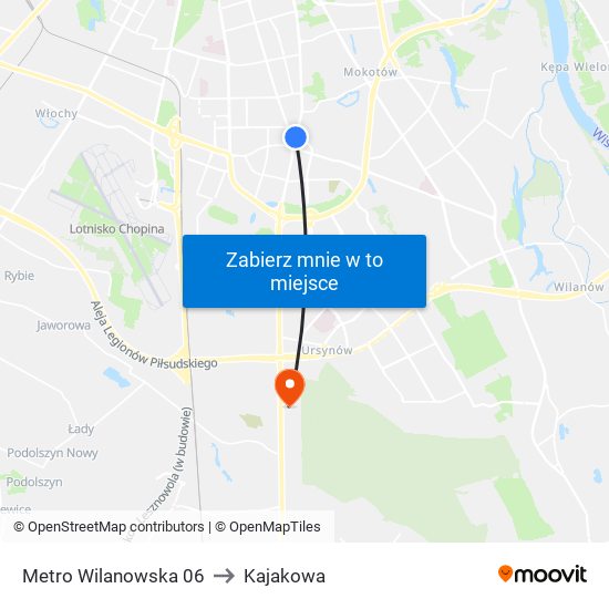 Metro Wilanowska 06 to Kajakowa map