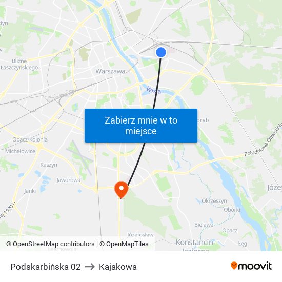 Podskarbińska 02 to Kajakowa map