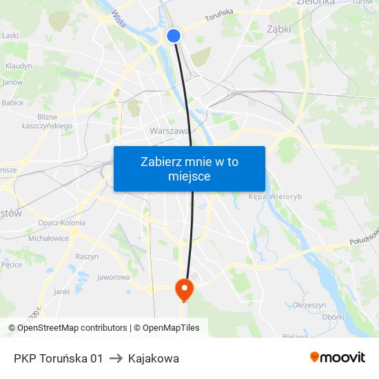 PKP Toruńska to Kajakowa map