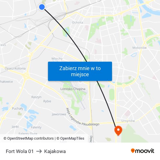 Fort Wola to Kajakowa map