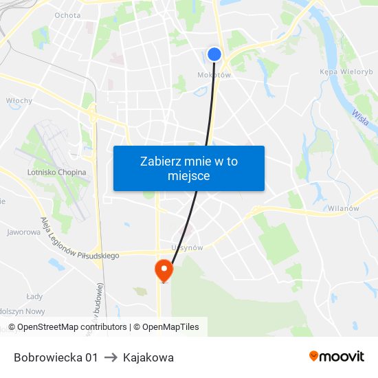 Bobrowiecka 01 to Kajakowa map