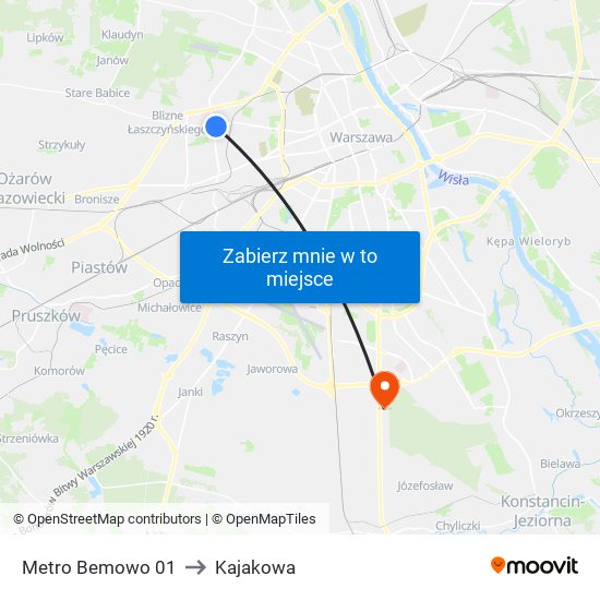 Metro Bemowo to Kajakowa map