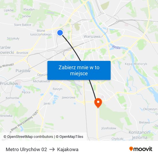 Metro Ulrychów 02 to Kajakowa map