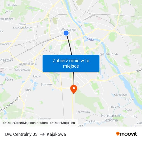 Dw. Centralny 03 to Kajakowa map