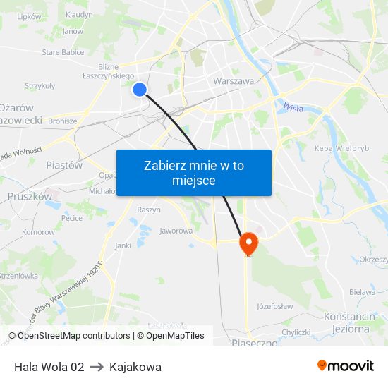 Hala Wola 02 to Kajakowa map