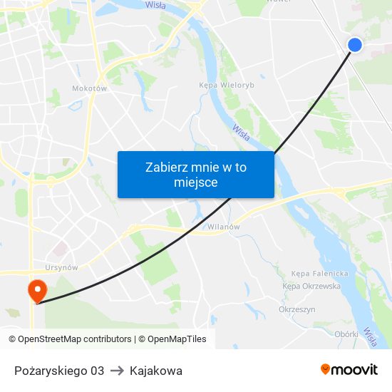 Pożaryskiego 03 to Kajakowa map