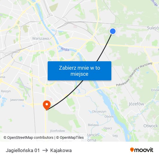 Jagiellońska 01 to Kajakowa map