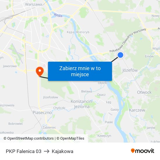 PKP Falenica 03 to Kajakowa map