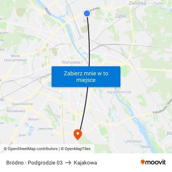 Bródno - Podgrodzie 03 to Kajakowa map