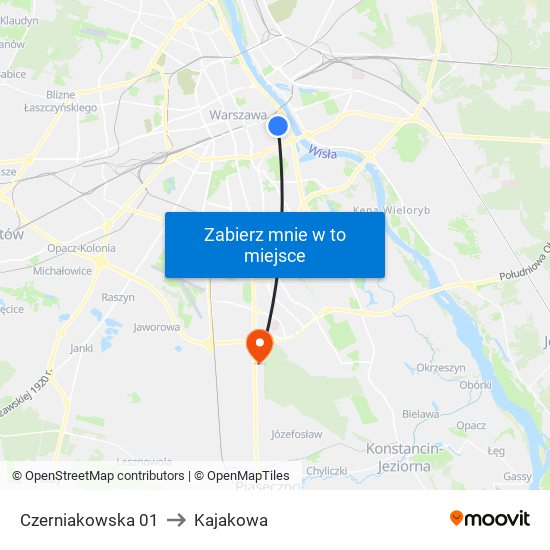 Czerniakowska 01 to Kajakowa map