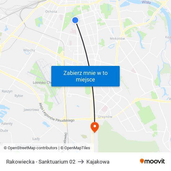 Rakowiecka-Sanktuarium to Kajakowa map