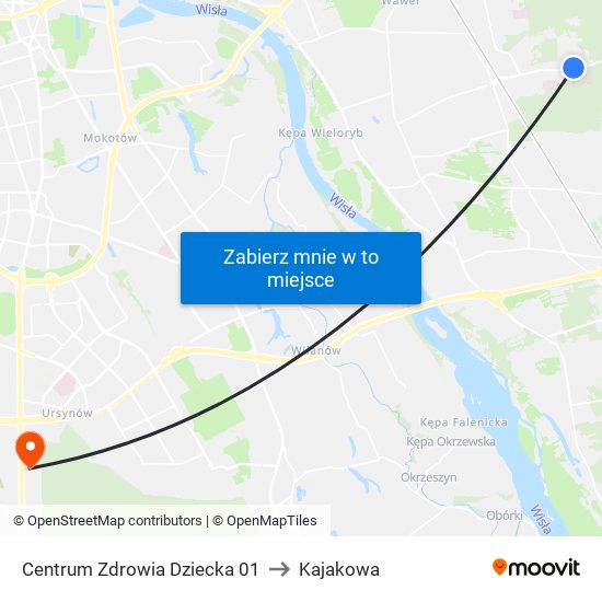 Centrum Zdrowia Dziecka 01 to Kajakowa map