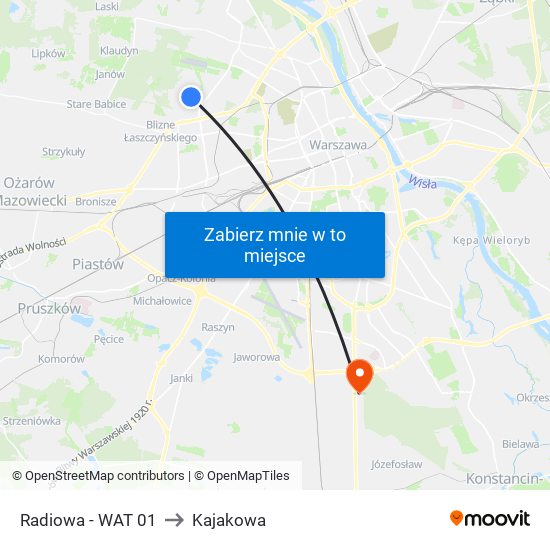 Radiowa - WAT 01 to Kajakowa map