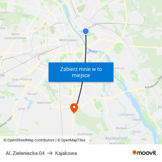 Al. Zieleniecka 04 to Kajakowa map