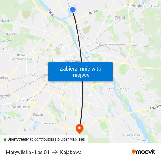 Marywilska - Las 01 to Kajakowa map