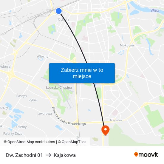 Dw. Zachodni 01 to Kajakowa map