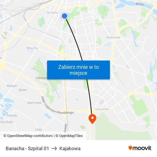 Banacha - Szpital 01 to Kajakowa map