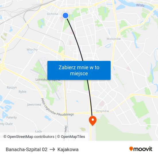 Banacha-Szpital 02 to Kajakowa map