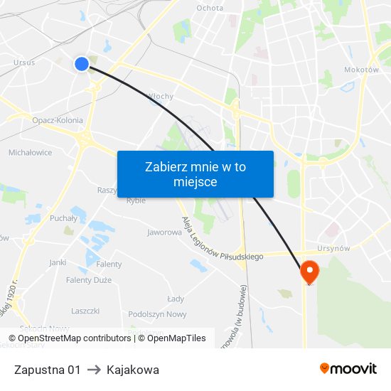 Zapustna 01 to Kajakowa map