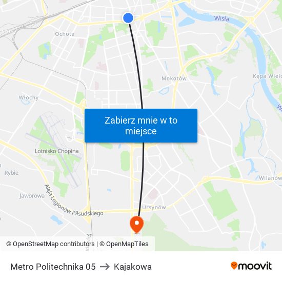 Metro Politechnika 05 to Kajakowa map