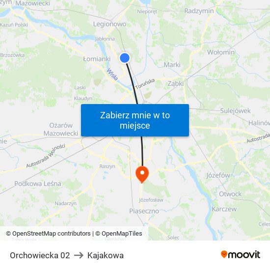 Orchowiecka 02 to Kajakowa map