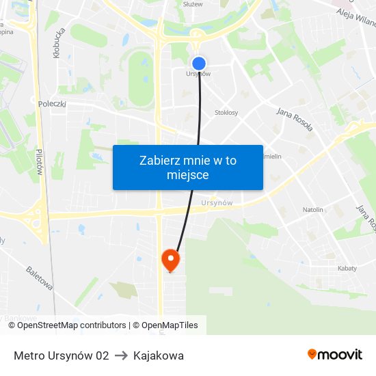 Metro Ursynów 02 to Kajakowa map