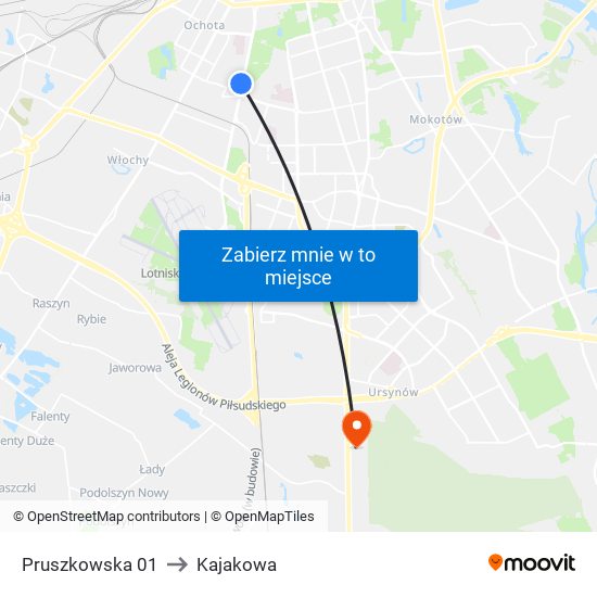 Pruszkowska 01 to Kajakowa map