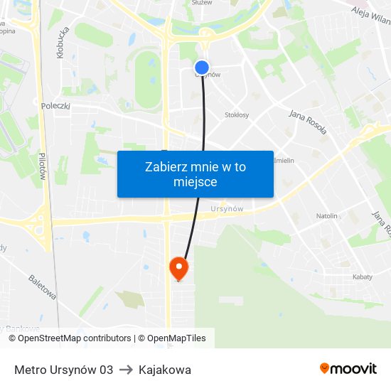 Metro Ursynów 03 to Kajakowa map