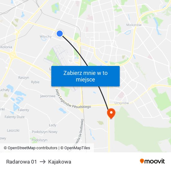 Radarowa 01 to Kajakowa map