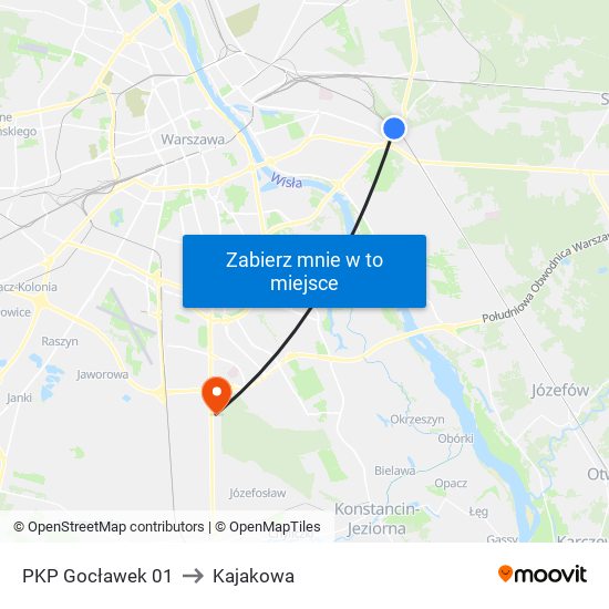 PKP Gocławek 01 to Kajakowa map