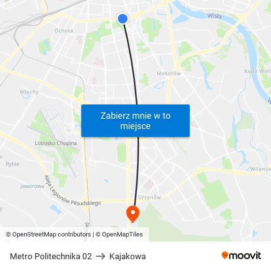 Metro Politechnika to Kajakowa map