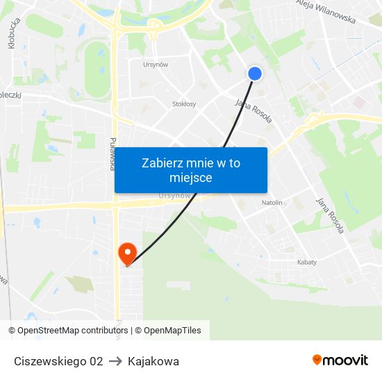 Ciszewskiego 02 to Kajakowa map