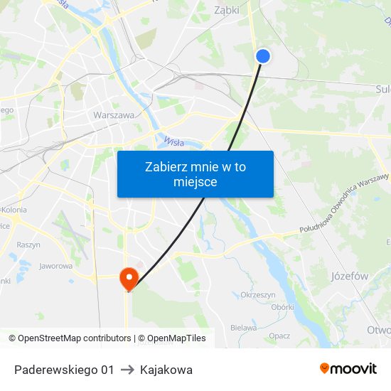 Paderewskiego 01 to Kajakowa map