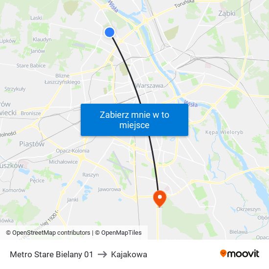 Metro Stare Bielany 01 to Kajakowa map