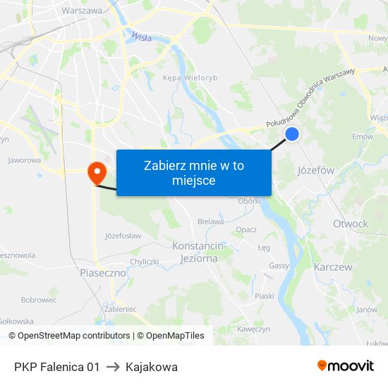 PKP Falenica 01 to Kajakowa map